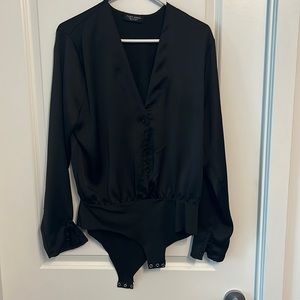 Zara black silk bodysuit size L